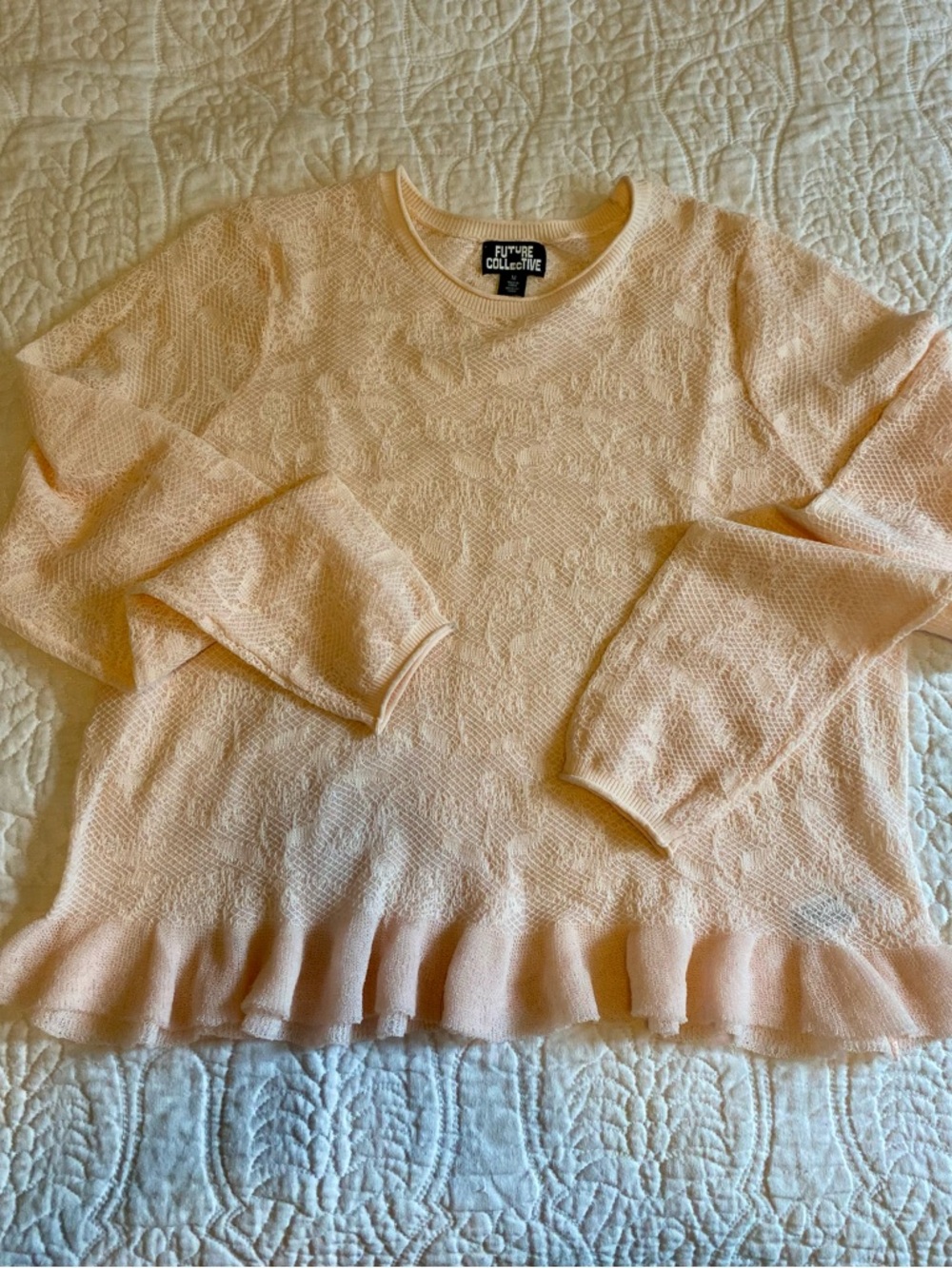 Future Collective Peach Knit Ruffle Hem Sweater